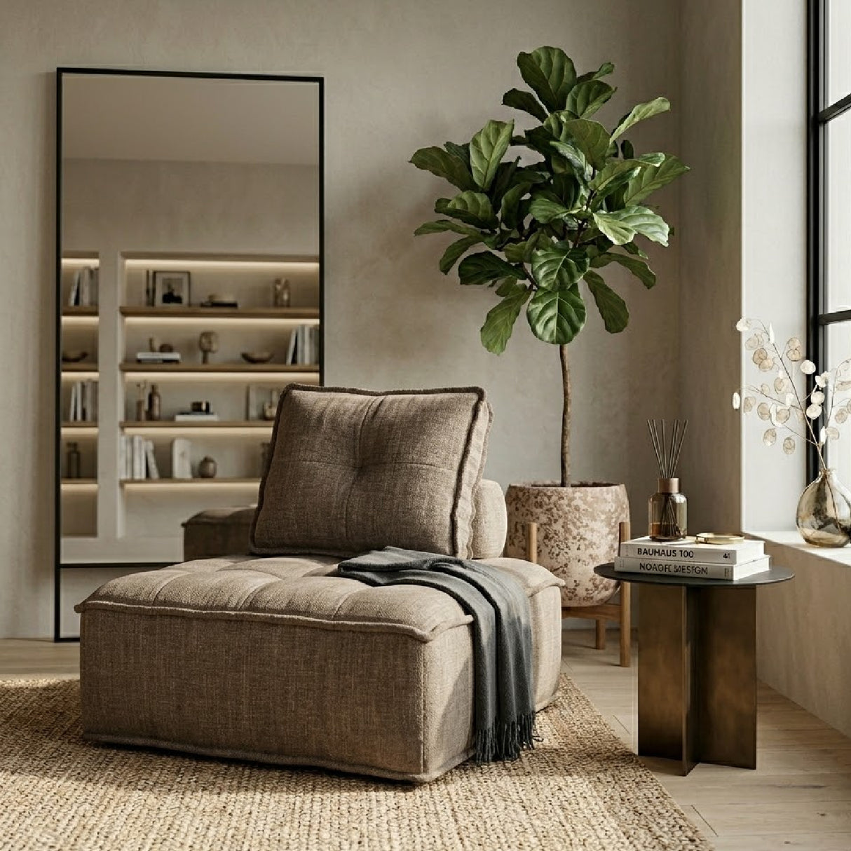   Square-Tufted Beige Lounge Chair | Oroa.com