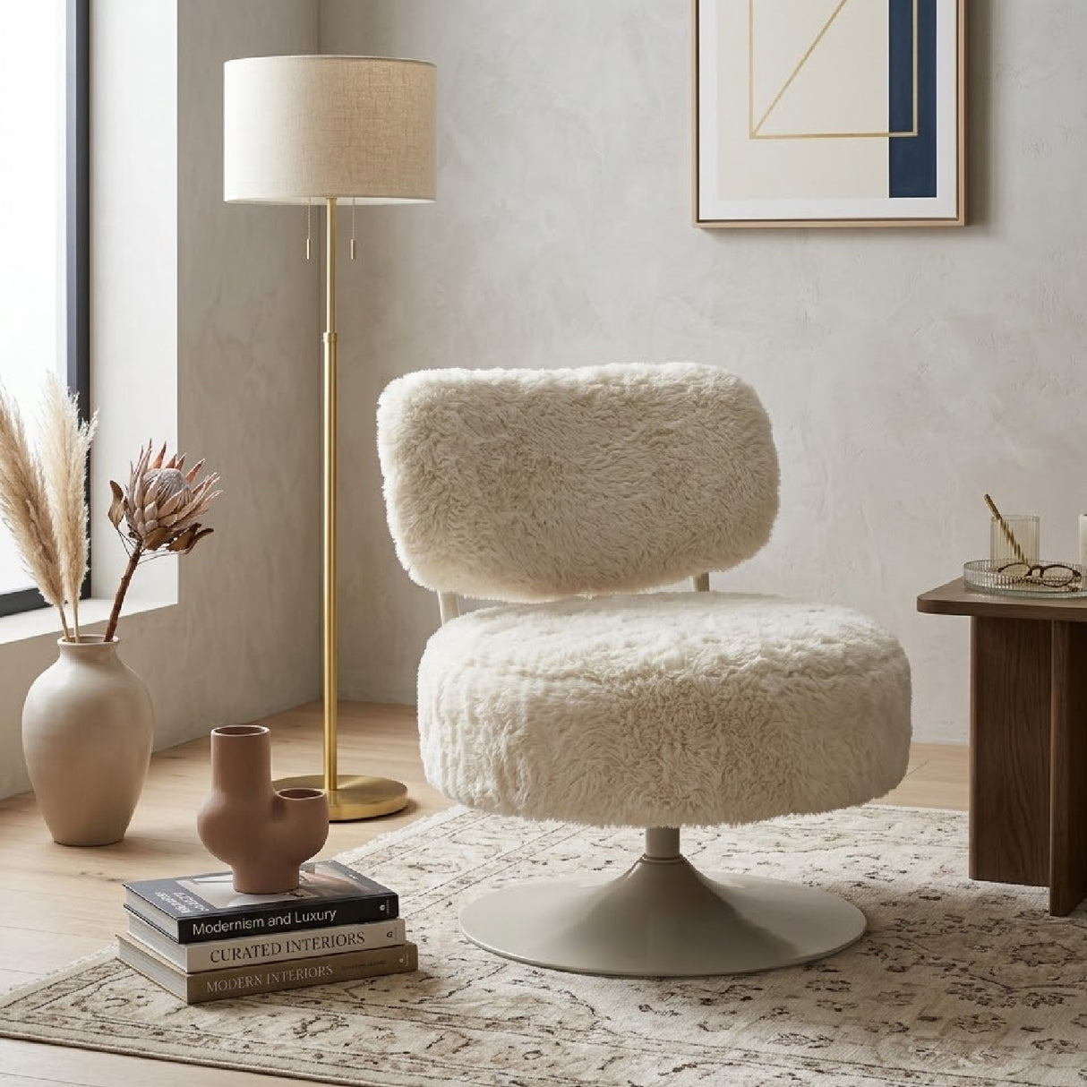   Round Furry Swivel Chair | Oroa.com