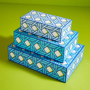 Patterned Blue Lacquer Box L | Jonathan Adler Basketweave | Oroa.com