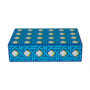 Patterned Blue Lacquer Box L | Jonathan Adler Basketweave | Oroa.com