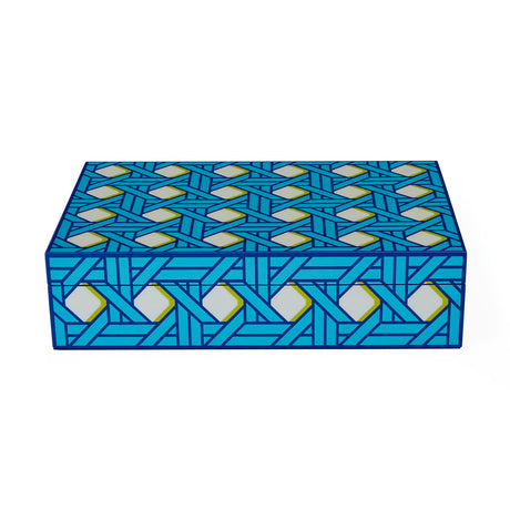 Patterned Blue Lacquer Box L | Jonathan Adler Basketweave | Oroa.com