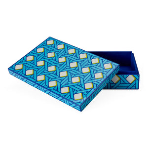 Patterned Blue Lacquer Box L | Jonathan Adler Basketweave | Oroa.com