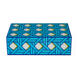 Patterned Blue Lacquer Box M | Jonathan Adler Basketweave