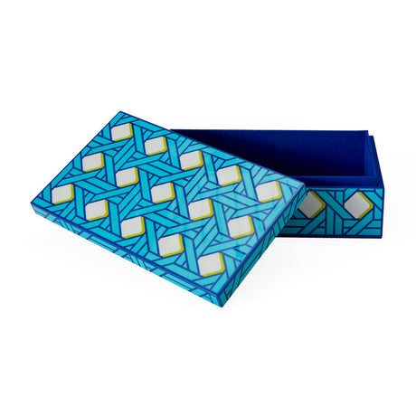 Patterned Blue Lacquer Box M | Jonathan Adler Basketweave