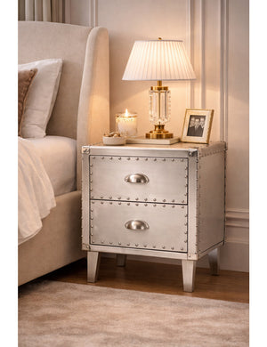 Silver Industrial 2 Drawer End Table | Bali Loom Davet | Oroa.com