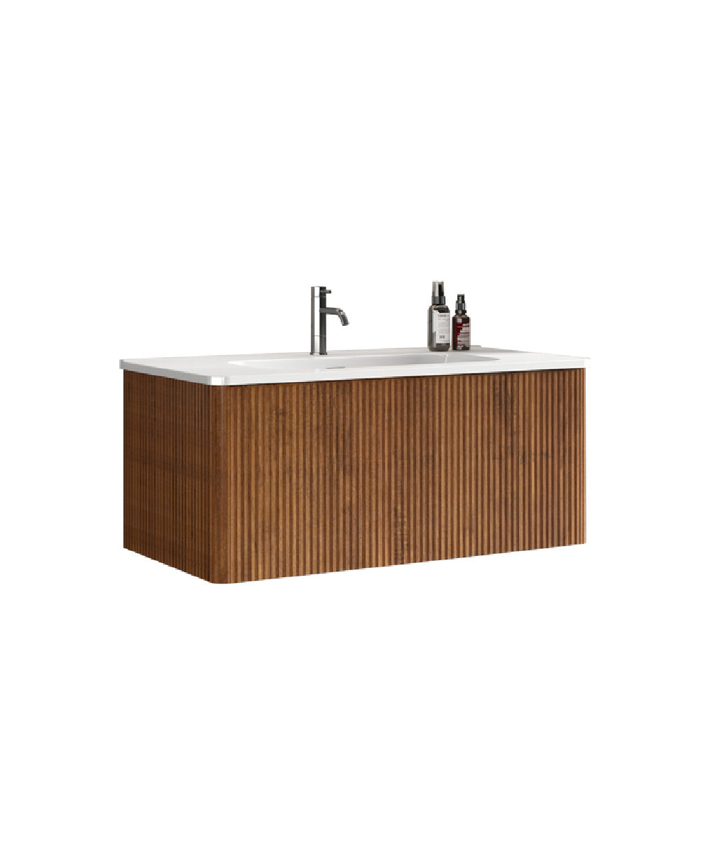 36" Walnut Floating Bathroom Vanity with White Sink | OROA
