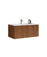 36" Walnut Floating Bathroom Vanity with White Sink | OROA