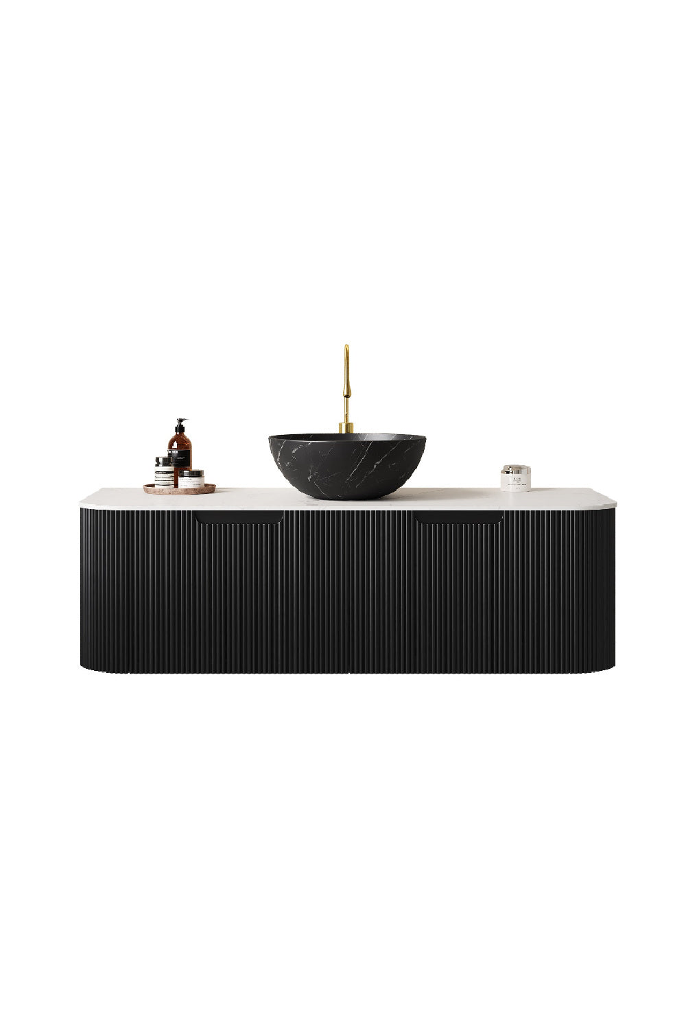 48" Matte Black Floating Bathroom Vanity with Stone Top | OROA