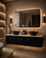 60" Matte Black Floating Bathroom Vanity with Stone Top | OROA
