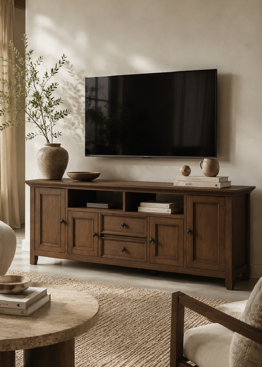 Amherst - Wide TV Media Stand - Rustic Natural Aged Brown