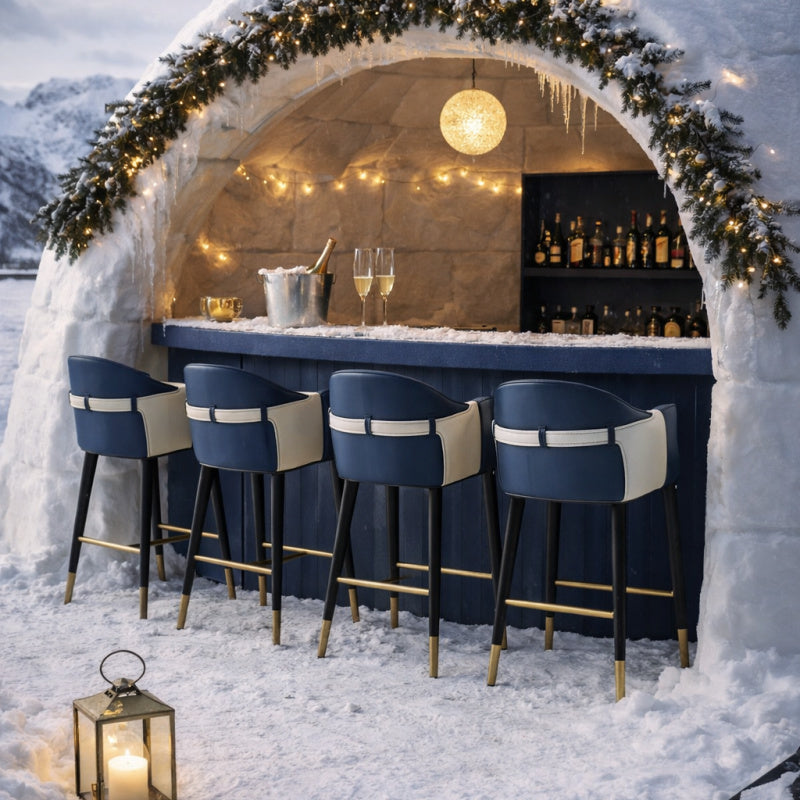 blue leather counter and bar stools - www.oroa.com