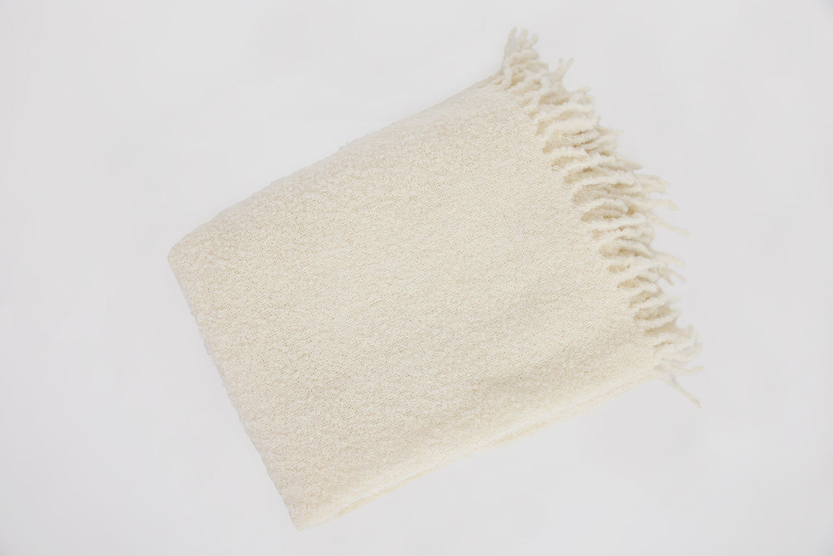 Handloomed Alpaca Bouclé Ivory Throw Blanket From Peru