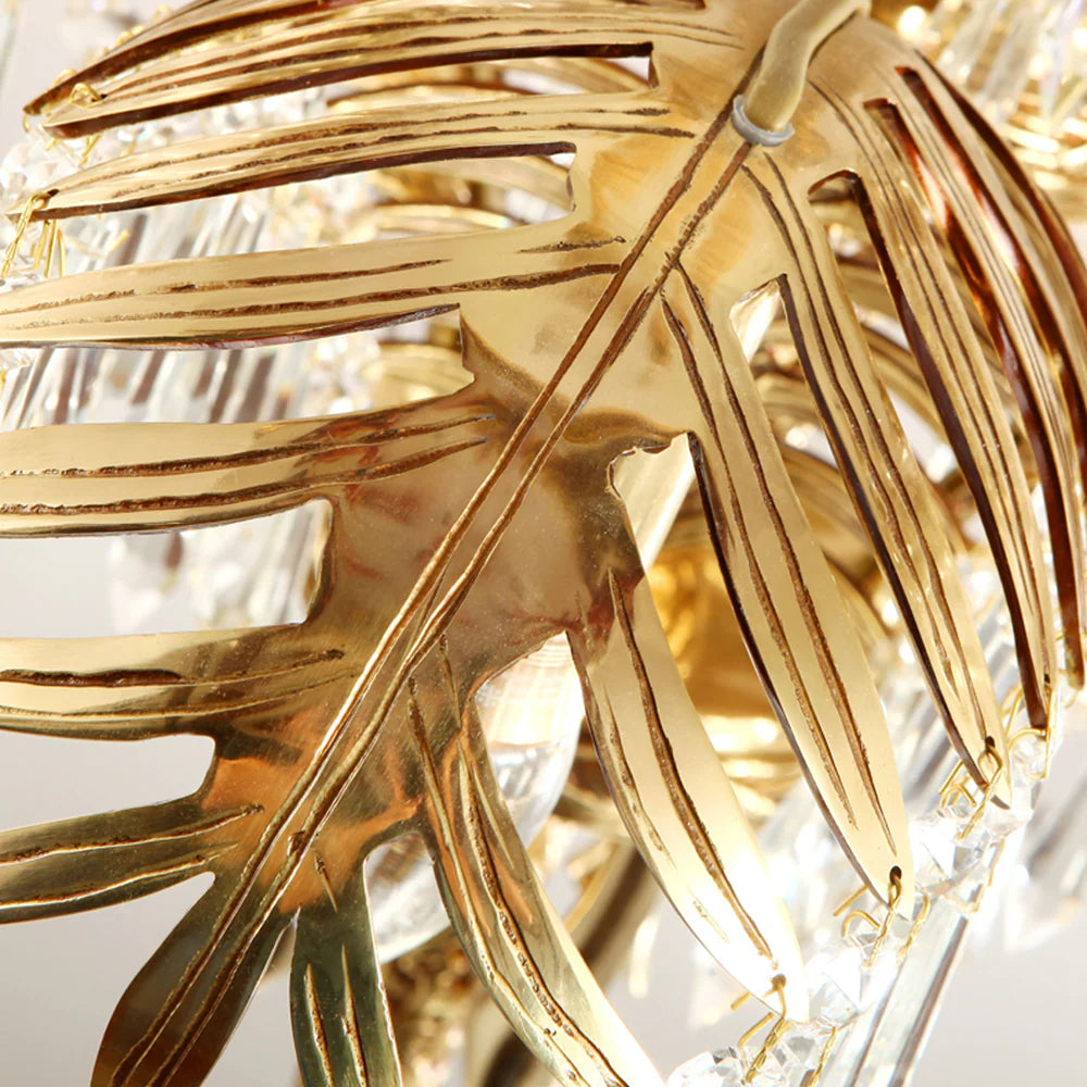 Brass Palm Leaf Crystal Chandelier - OROA