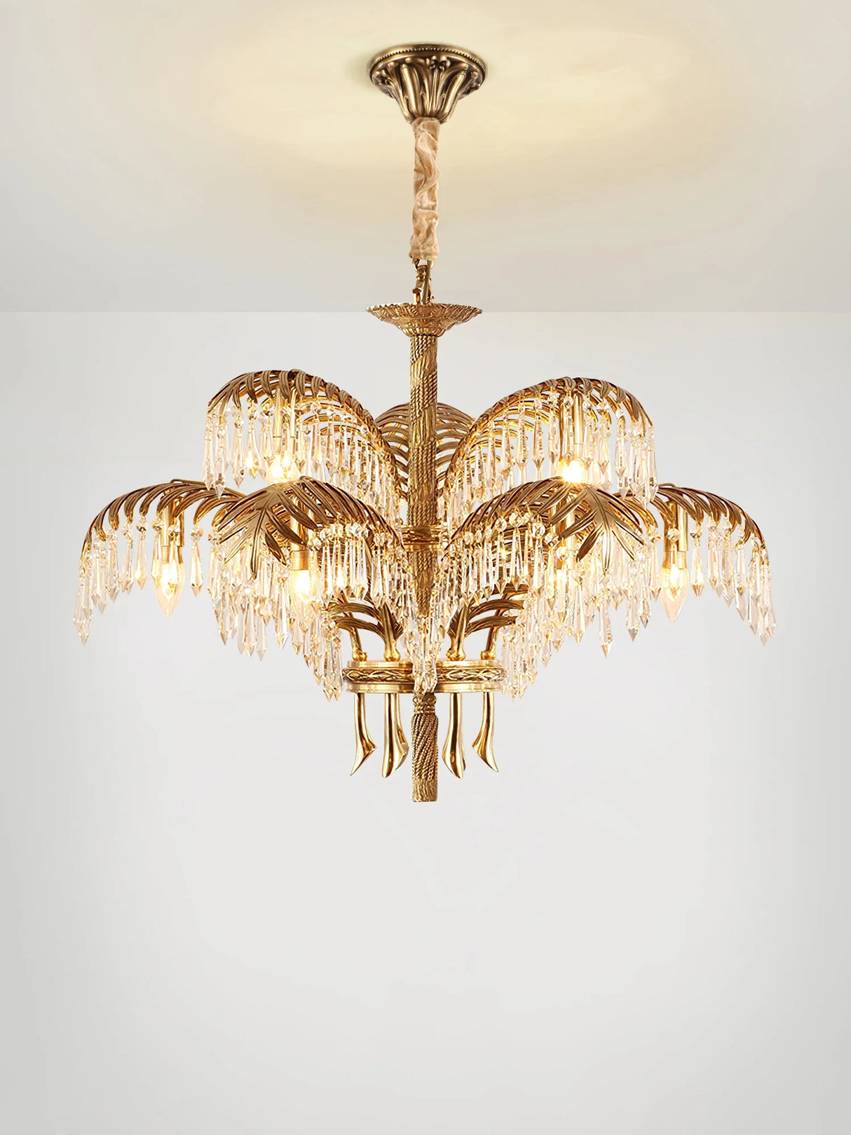 Brass Palm Leaf Crystal Chandelier - OROA