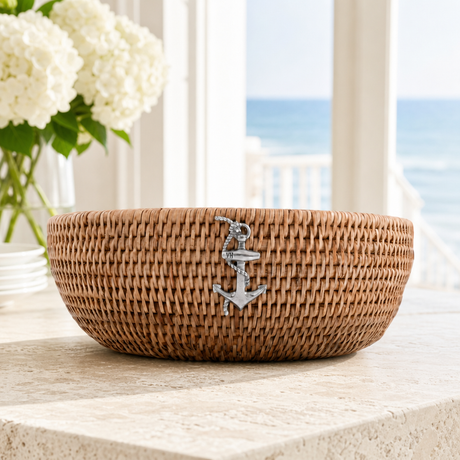 Anchor Hand Woven Wicker Natural Rattan Serving Bowl - OROA