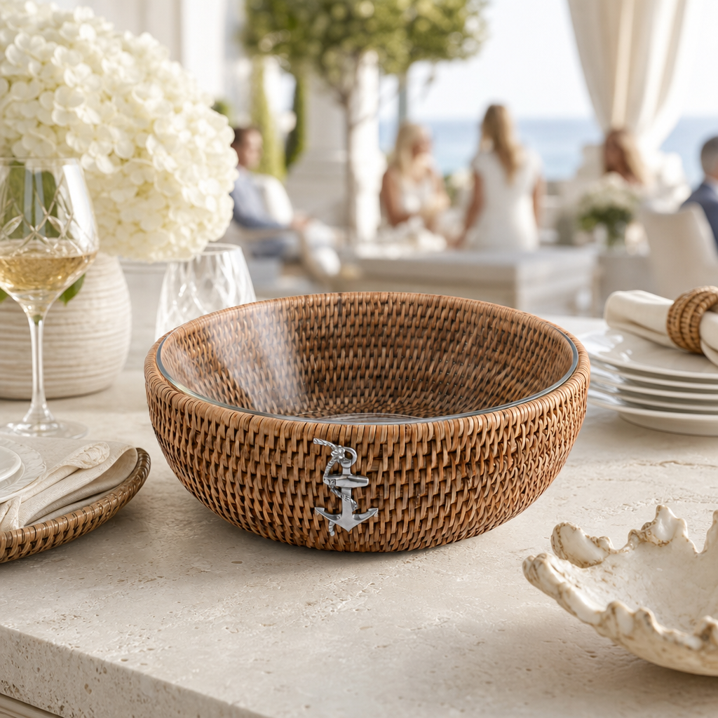 Anchor Hand Woven Wicker Natural Rattan Serving Bowl - OROA