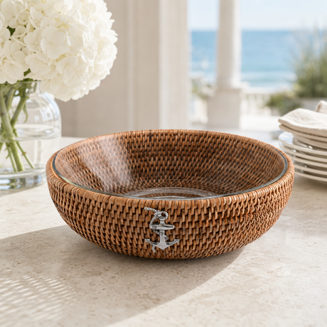 Anchor Hand Woven Wicker Natural Rattan Serving Bowl - OROA