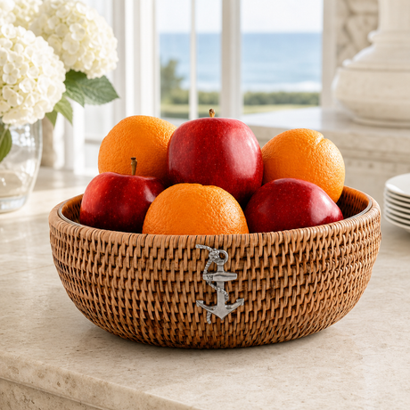 Anchor Hand Woven Wicker Natural Rattan Serving Bowl - OROA