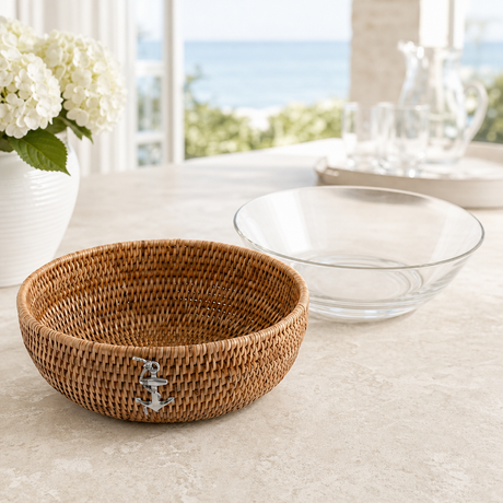 Anchor Hand Woven Wicker Natural Rattan Serving Bowl - OROA
