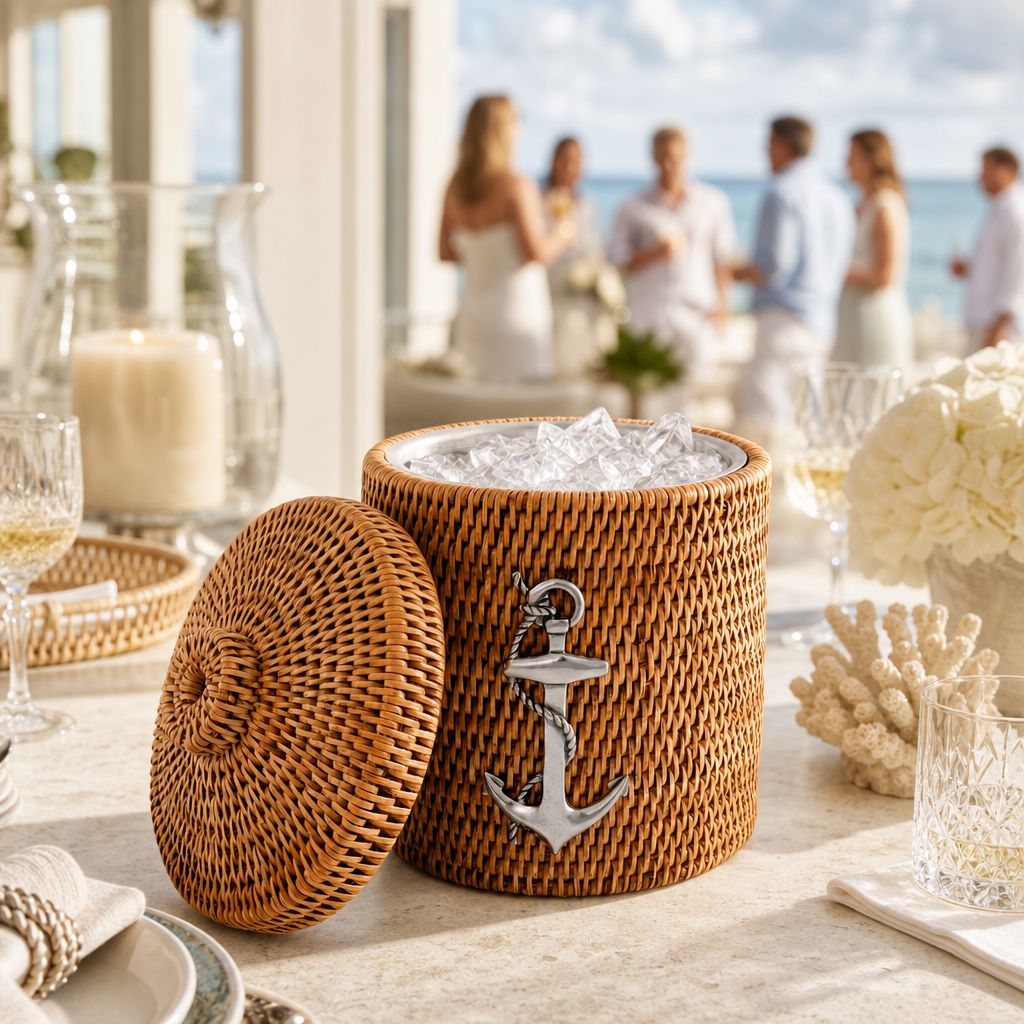 Anchor Hand Woven Wicker Rattan Ice Bucket - OROA