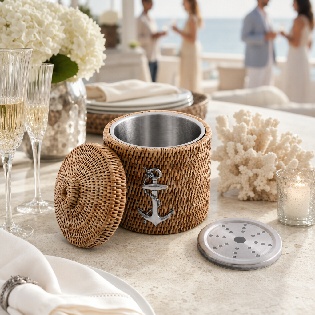 Anchor Hand Woven Wicker Rattan Ice Bucket - OROA