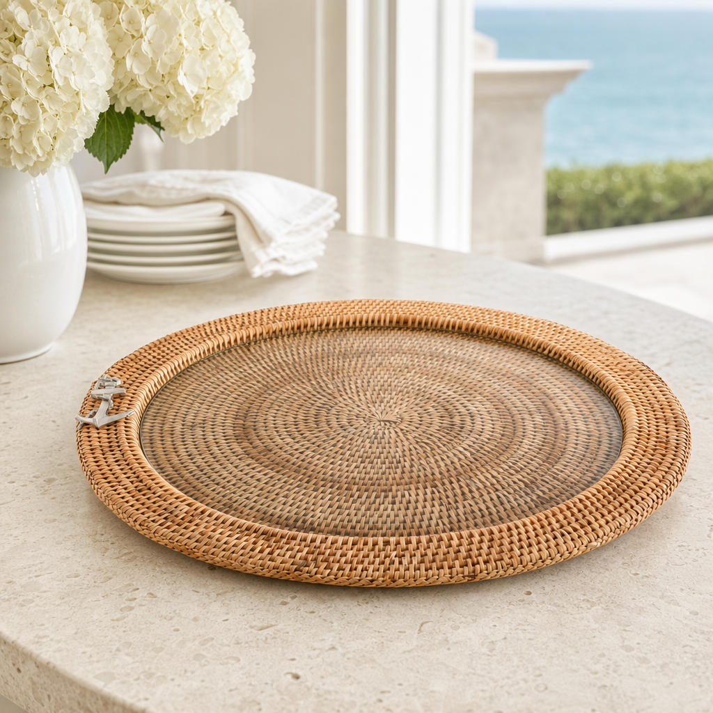 Round Wicker Anchor Serving Tray - OROA