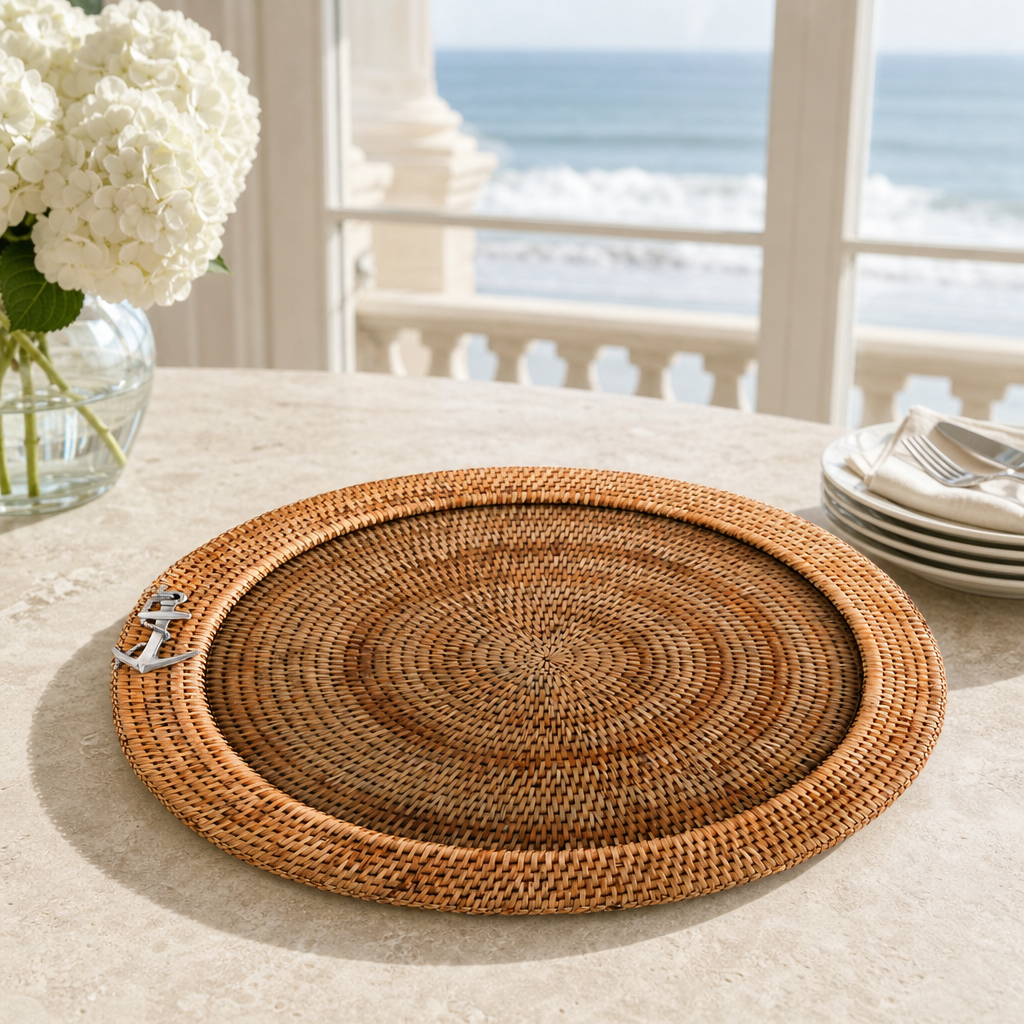 Round Wicker Anchor Serving Tray - OROA