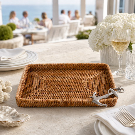 Anchor Catchall Tray Hand Woven Wicker Rattan - OROA