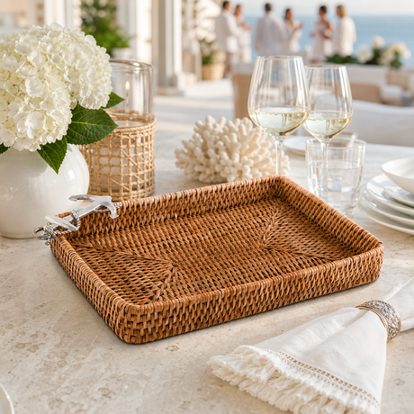 Anchor Catchall Tray Hand Woven Wicker Rattan - OROA