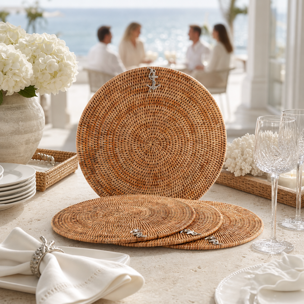 Hand-Woven Rattan & Pewter Anchor Placemats (S/4) - OROA