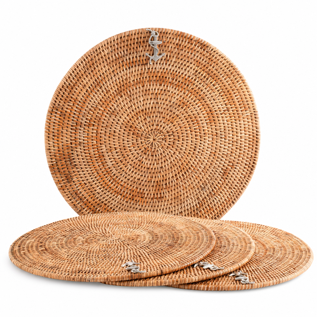 Hand-Woven Rattan & Pewter Anchor Placemats (S/4) - OROA