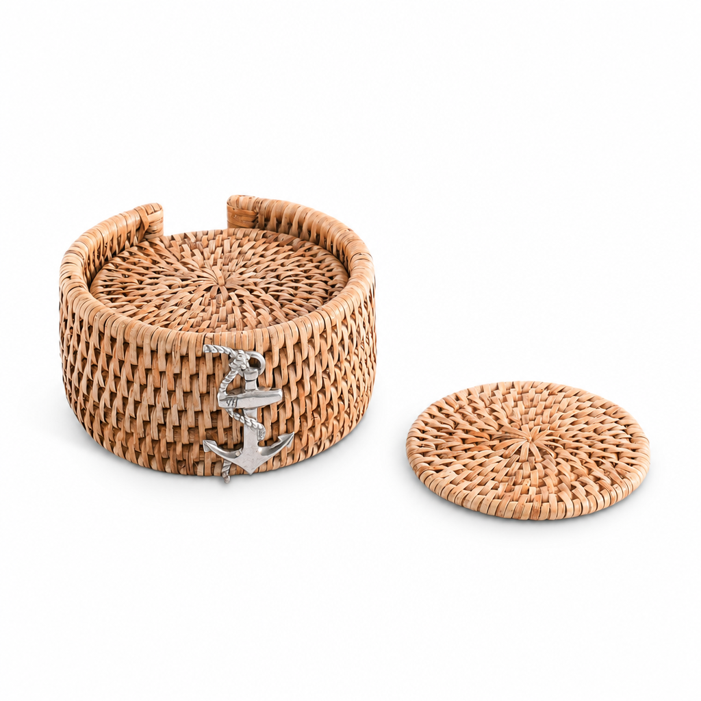 Anchor Hand Woven Wicker Rattan Coaster (S/6) - OROA