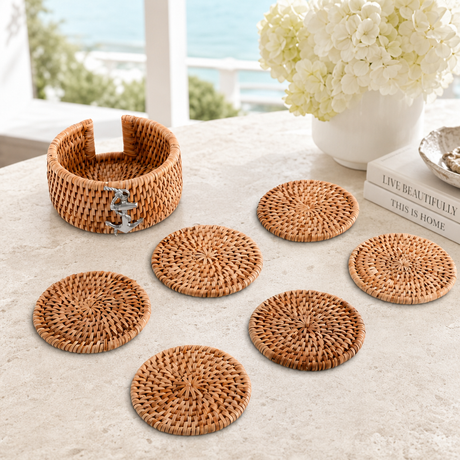 Anchor Hand Woven Wicker Rattan Coaster (S/6) - OROA
