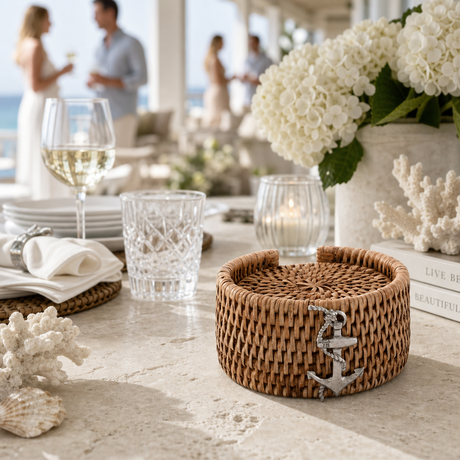 Anchor Hand Woven Wicker Rattan Coaster (S/6) - OROA