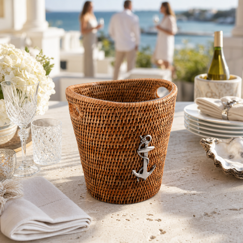 Anchor Hand Woven Wicker Rattan Ice Bucket - OROA