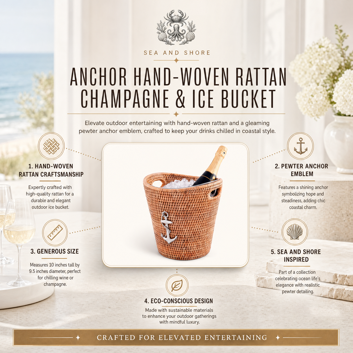 Anchor Hand Woven Wicker Rattan Ice Bucket - OROA