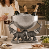 Hand-Hammered Steel & Pewter Elephant Ice Tub - OROA