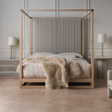 Light Oak Canopy Bed | Caracole Pinstripe