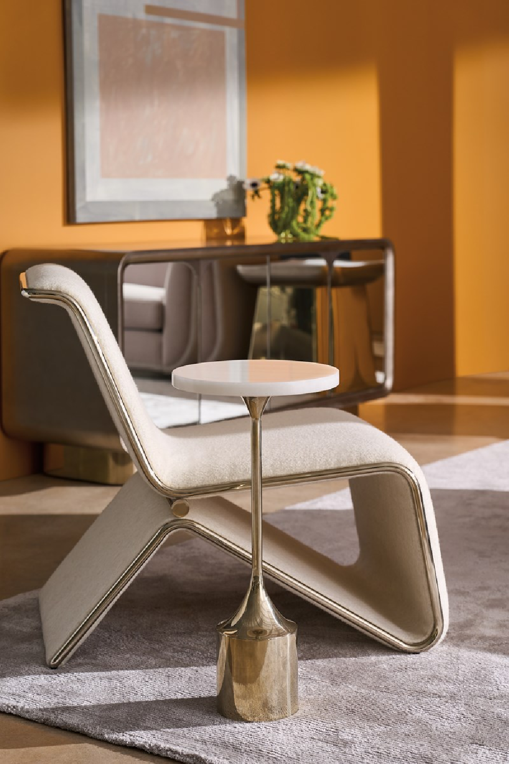White Stone Pedestal Side Table | Caracole Beta | Oroa.com