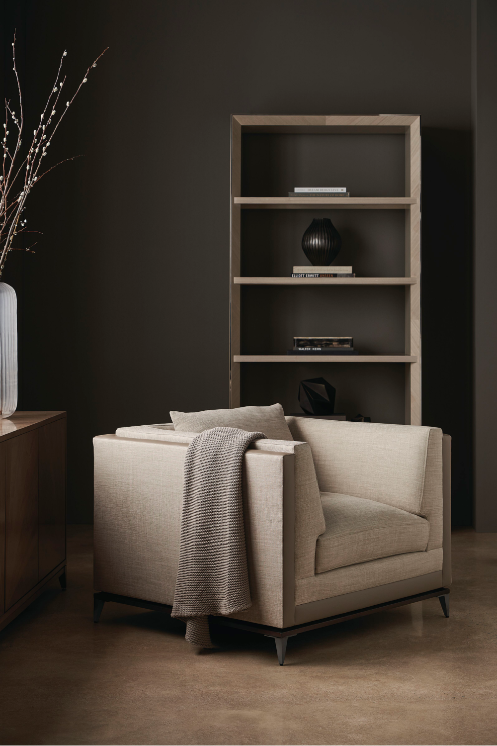 Bronze Glass Shelf Bookcase | Caracole High Rise | Oroa.com