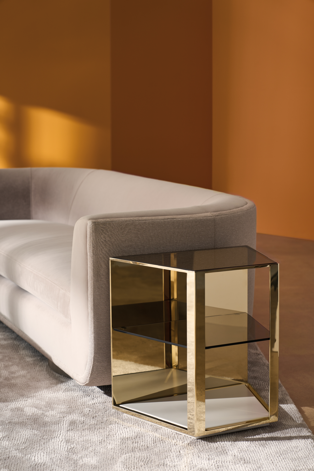 Taupe Velvet Curved Sofa | Caracole Clipper | Oroa.com