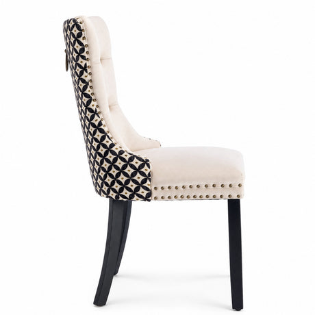 Beige Velvet Tufted Dining Chair Set (2) | OROA