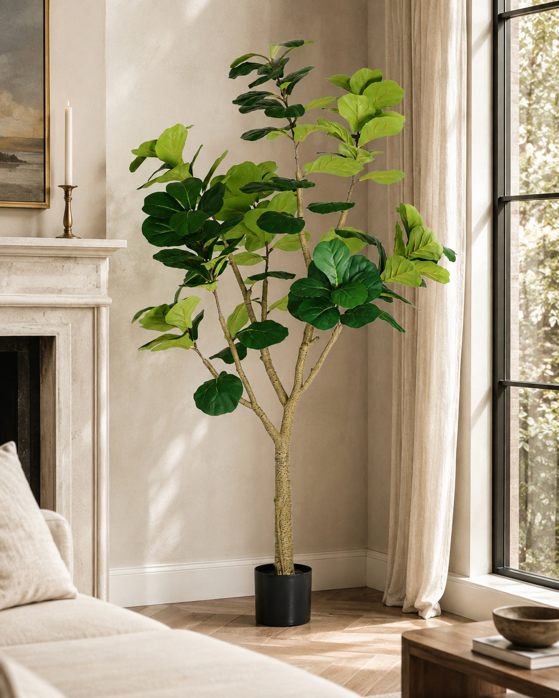 7-Foot Artificial Fiddle Leaf Fig Tree in Black Pot – OROA – angled view