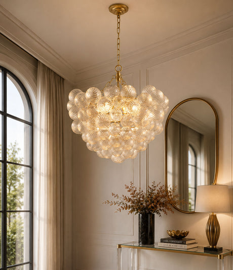 Modern European furniture - Gold Chandelier with Ribbed Glass Globes - www.oroa.com