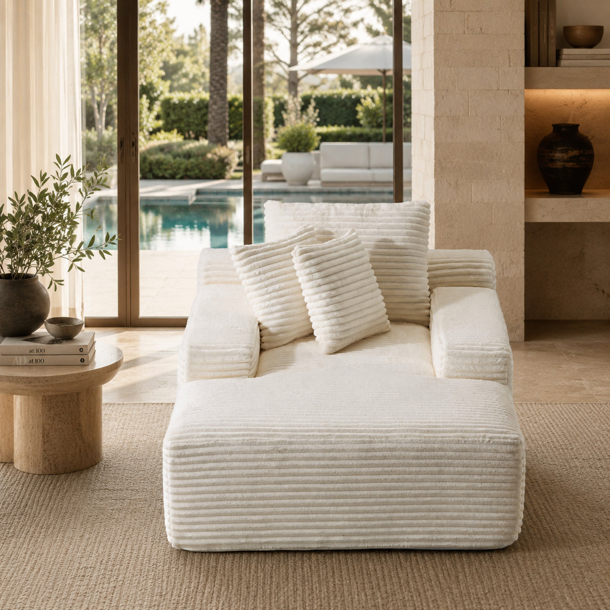 Oversized Chaise Lounge Chair White Summer - OROA