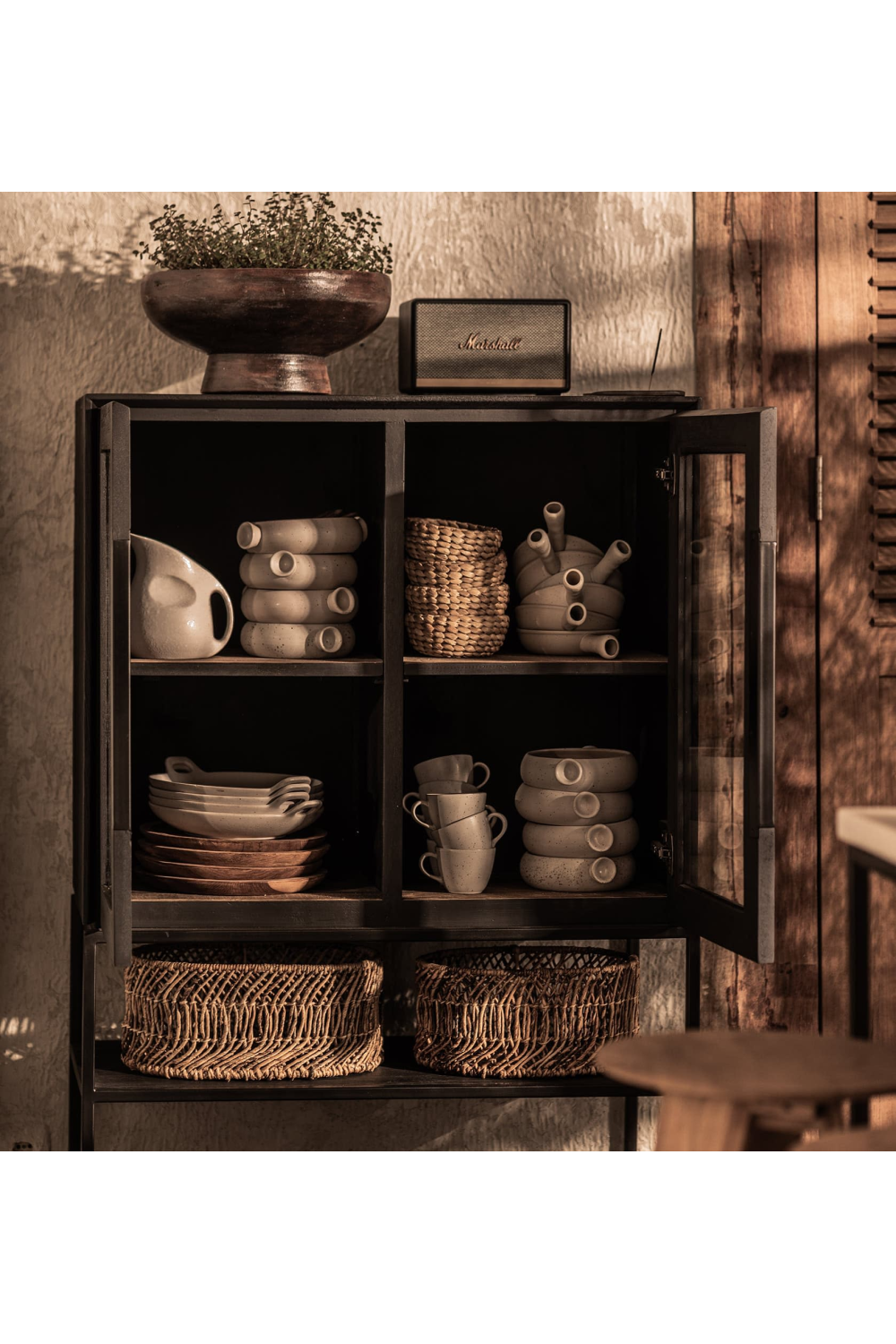 Glass Door Cabinet With Open Rack | dBodhi Karma | OROA.com