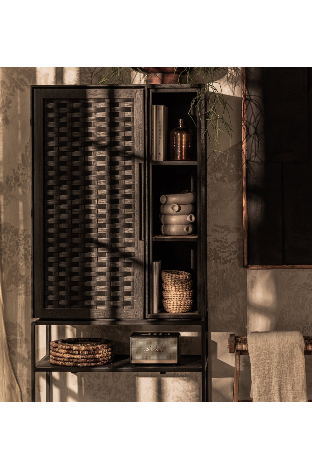 Charcoal Wooden Cabinet With Open Rack | dBodhi Karma | OROA.com