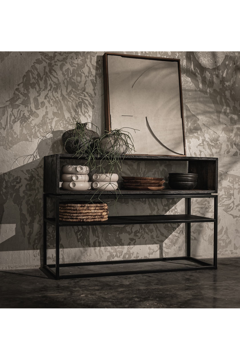 Charcoal Wooden Open Rack Low Dresser | dBodhi Karma | OROA.com
