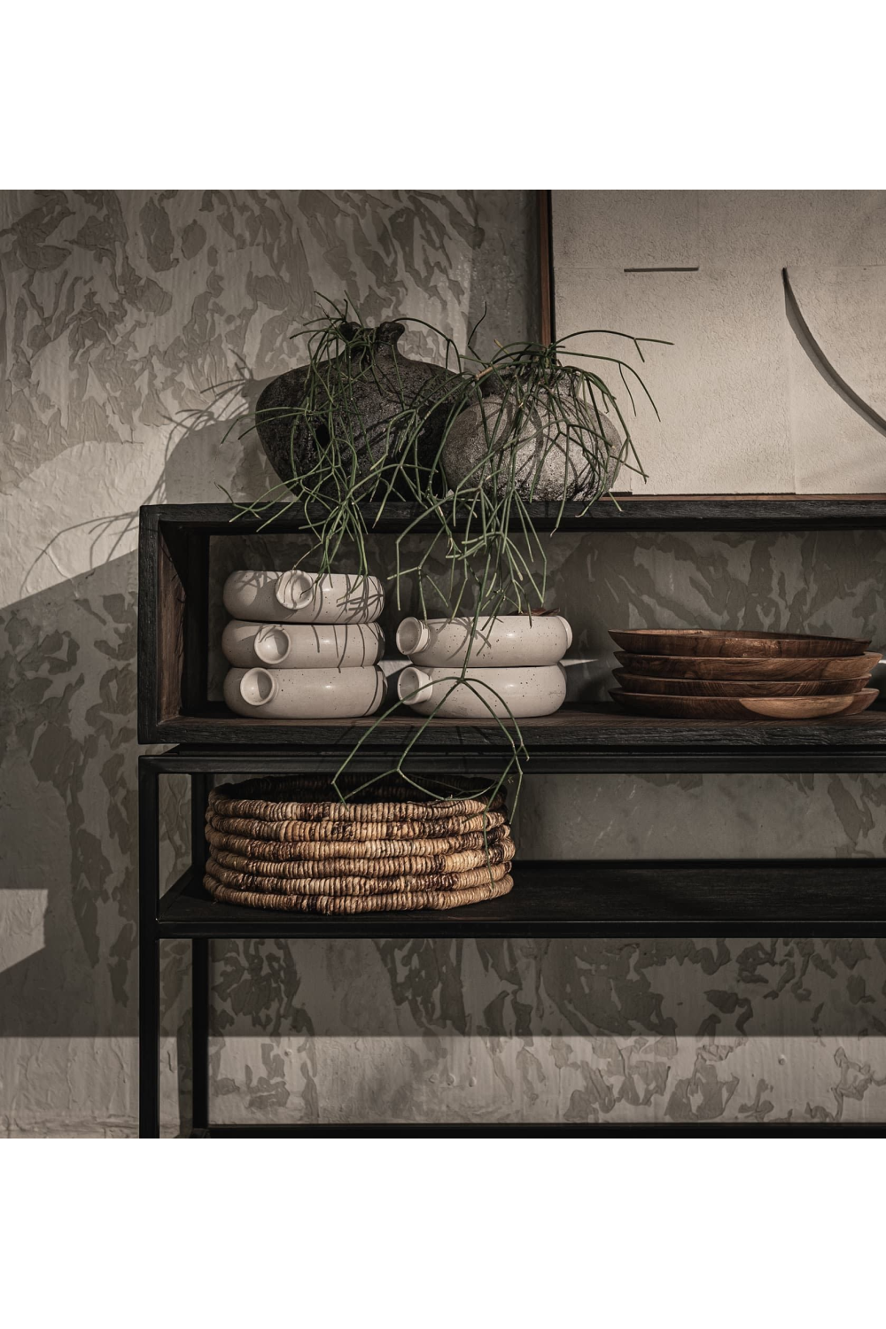 Charcoal Wooden Open Rack Low Dresser | dBodhi Karma | OROA.com