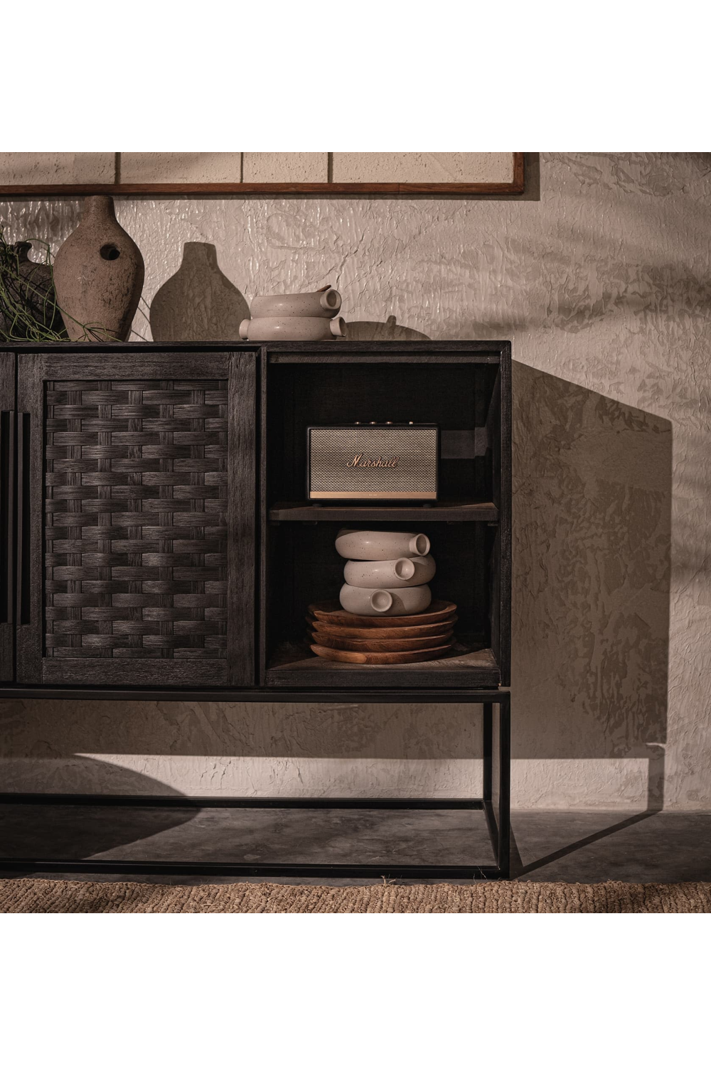 Black Woven Rattan 2-Door High Dresser | dBodhi Karma | OROA.com